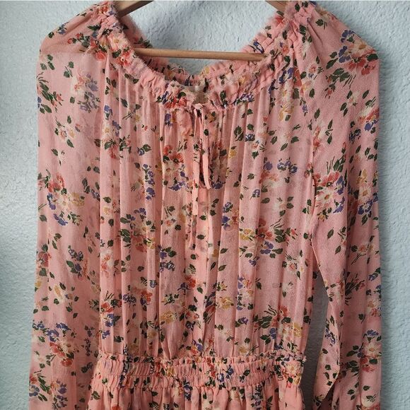 Loveshackfancy Kimbra Ruffle Floral Sunset Pink Silk Mini pop over dress - Picture 10 of 16